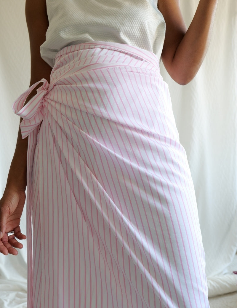 Jupe pagne - Les Rayures Roses satin