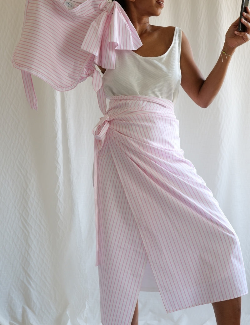 Jupe pagne - Les Rayures Roses satin