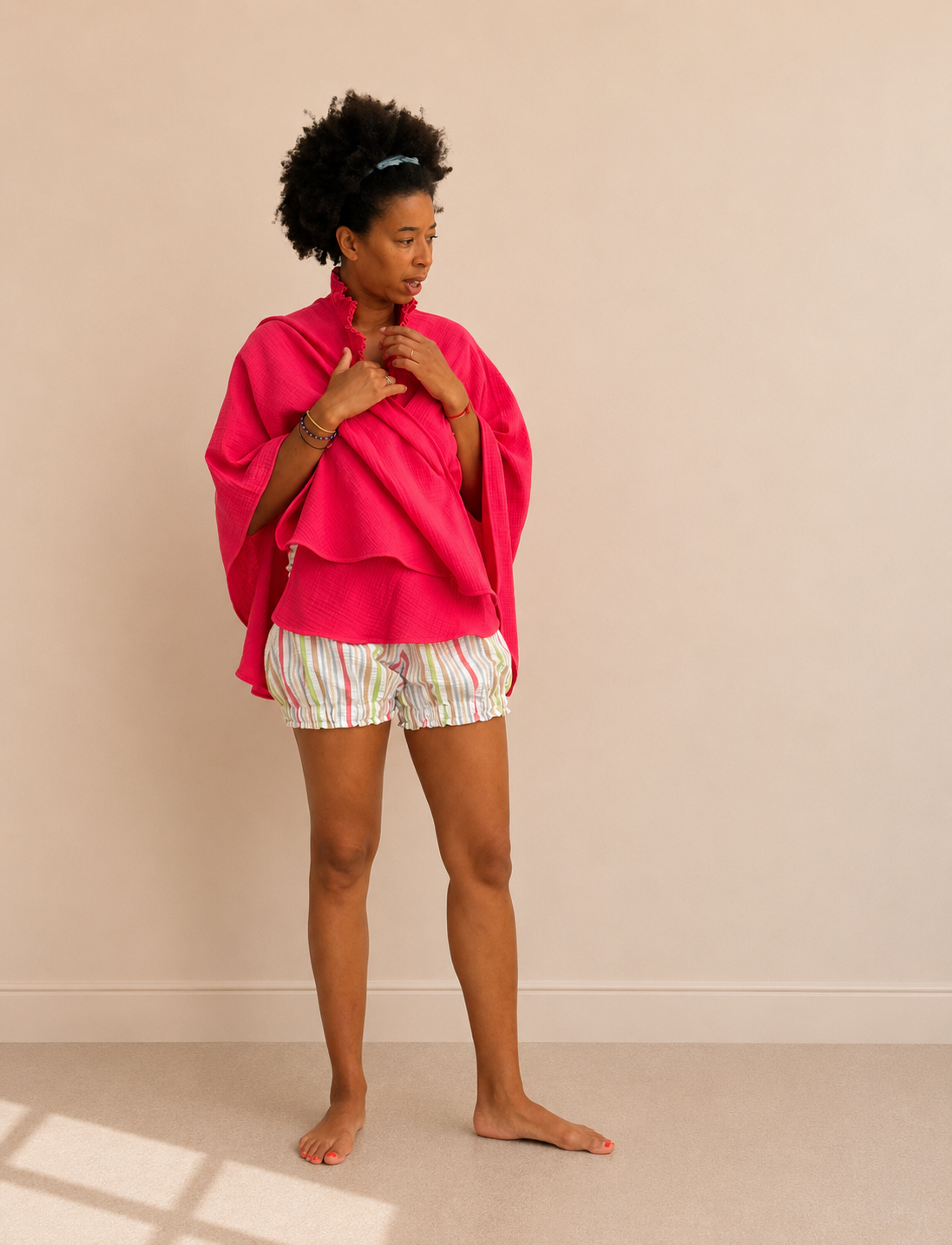 Kimono court - Le Double Gaz Rose