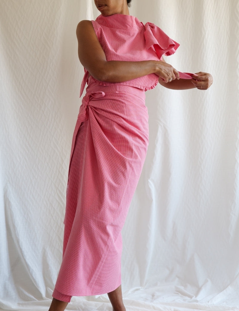 Jupe pagne rose vichy