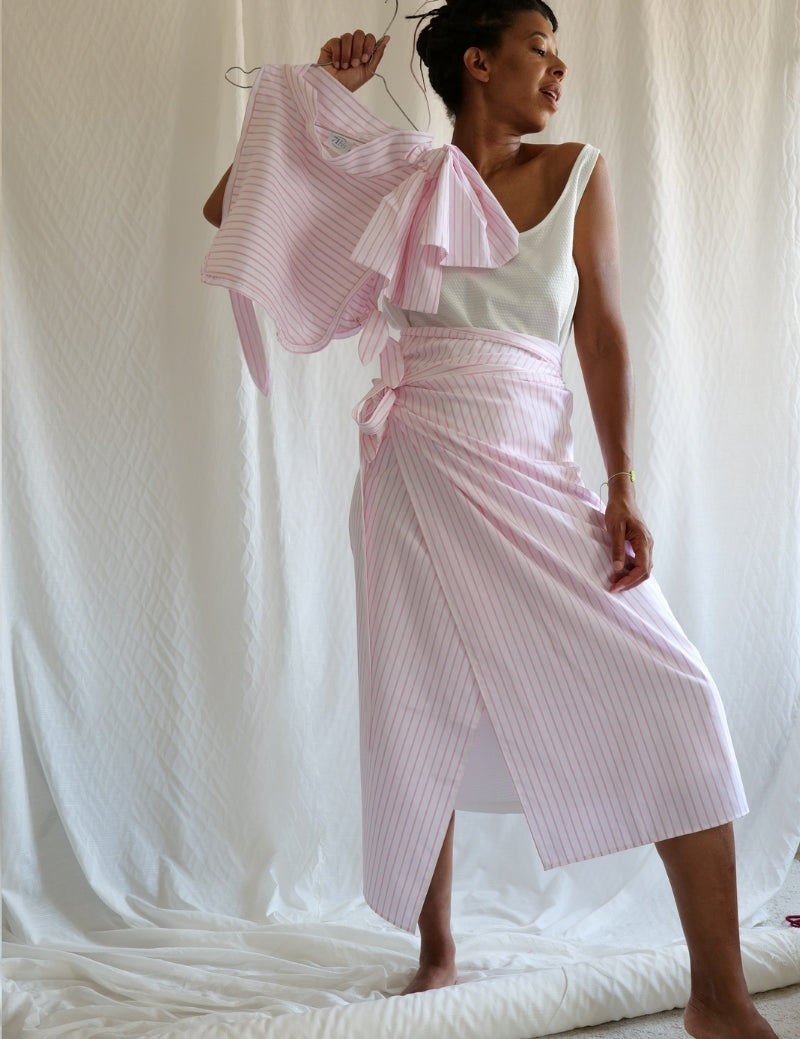 Jupe pagne - Les Rayures Roses satin