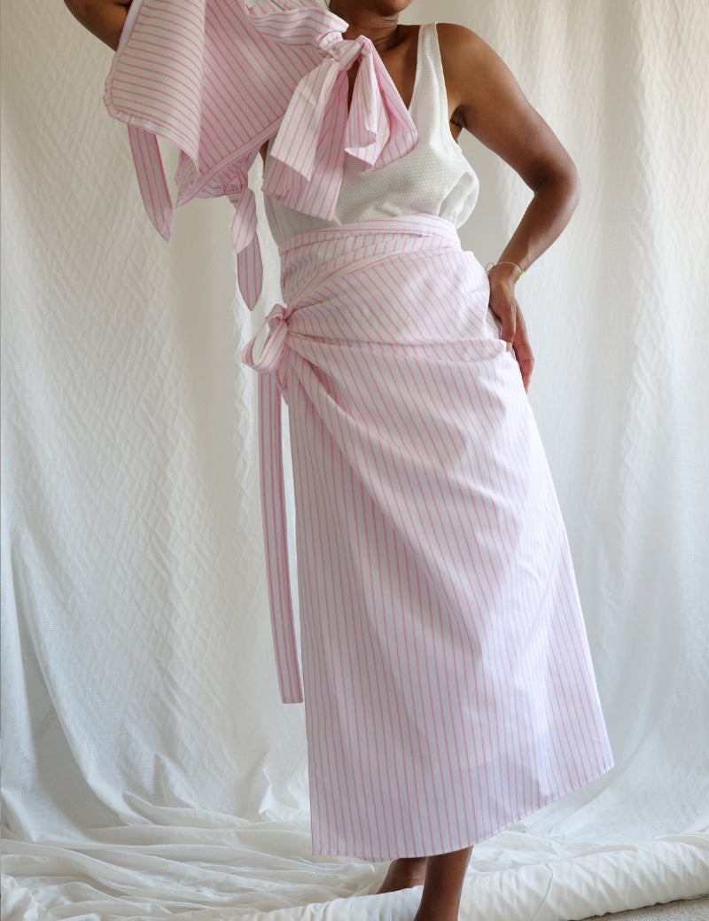 Jupe pagne - Les Rayures Roses satin