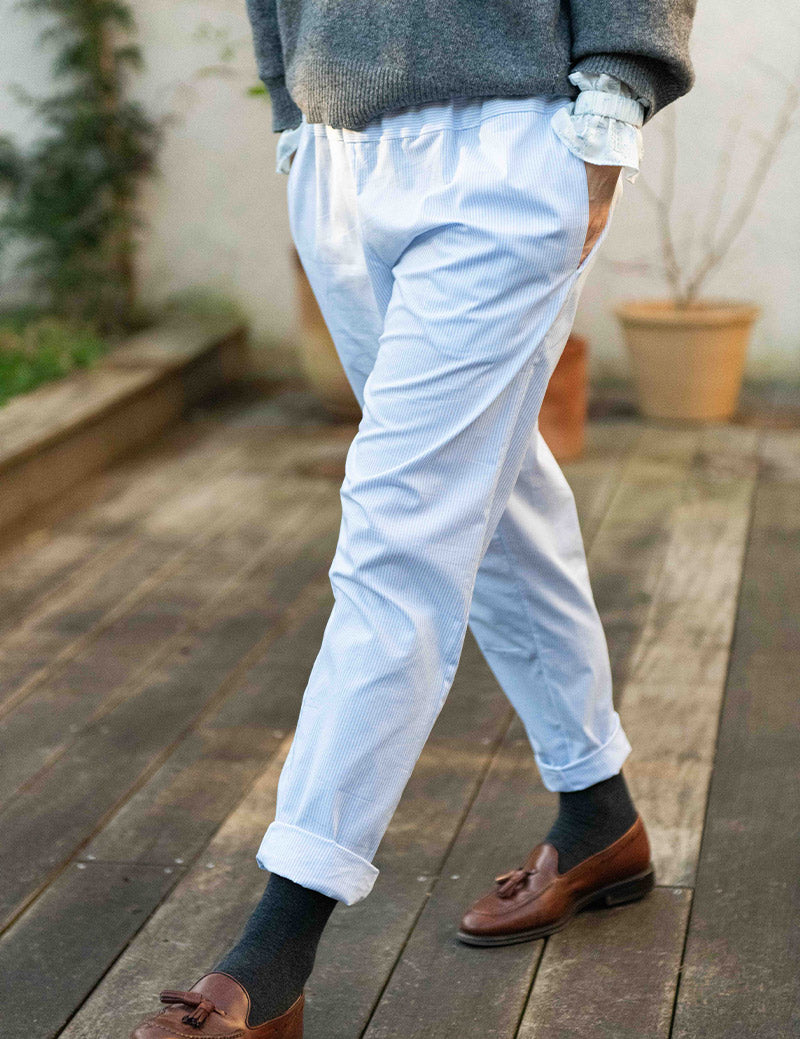 Pantalon Hervé rayures ciel