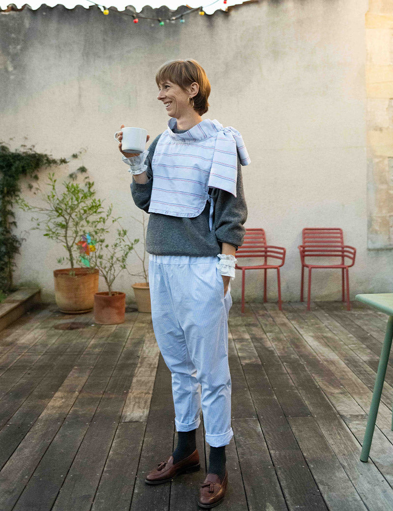 Pantalon Hervé rayures ciel