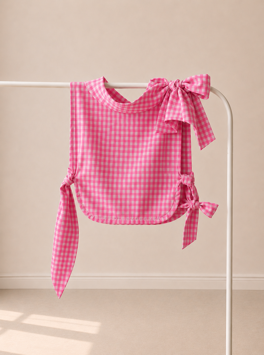 Plastron Gaston vichy rose flash fabriqué en France - 71bis