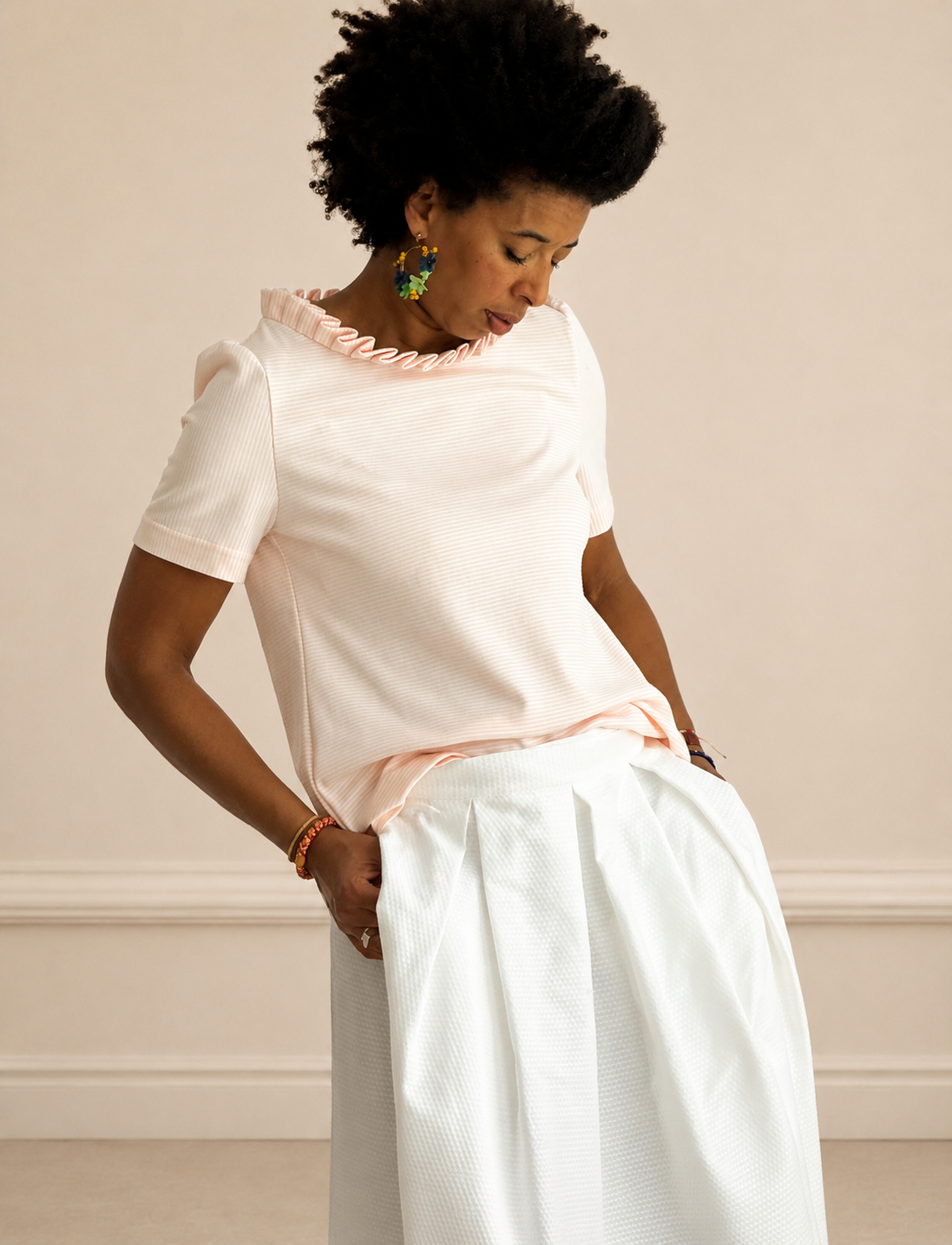 Blouse Jean-Paul jersey rayé rose sucette